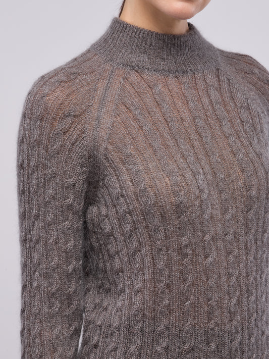 Soft mohair cable knit mock neck with raglan sleeves - Soft mohair cable knit mock neck with raglan sleeves alt - 002