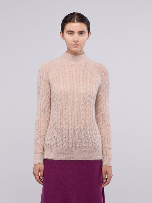 Soft mohair cable knit mock neck with raglan sleeves pietra 260n23_n_fw26-5_d90pie