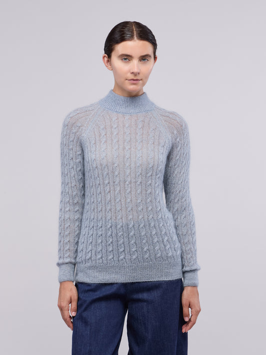 Soft mohair cable knit mock neck with raglan sleeves stone 260n23_n_fw26-5_534sto
