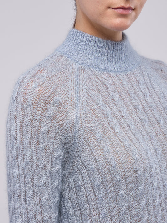 Soft mohair cable knit mock neck with raglan sleeves - Soft mohair cable knit mock neck with raglan sleeves alt - 002