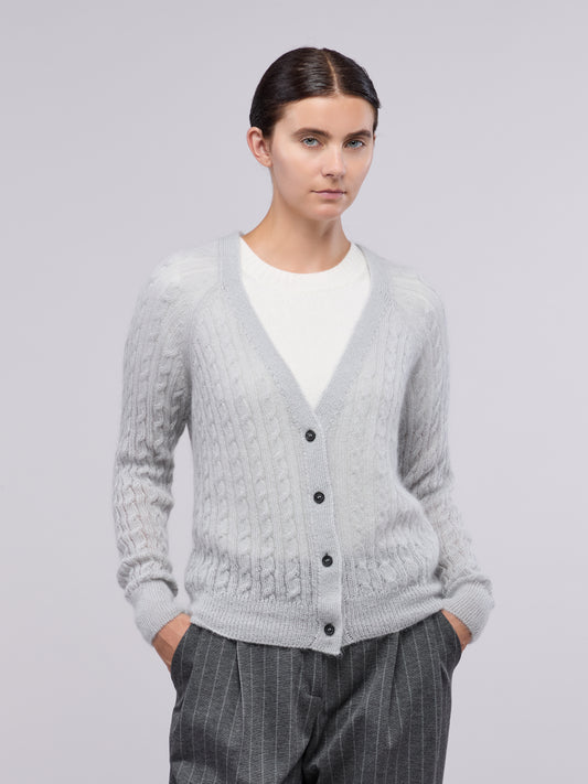 Soft mohair cable knit cardigan avorio 260n26_n_fw26-5_843avo