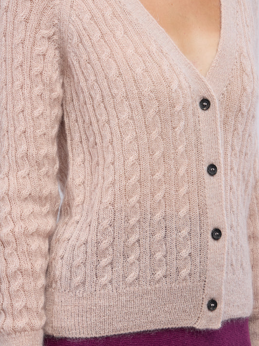 Soft mohair cable knit cardigan - Soft mohair cable knit cardigan alt - 002