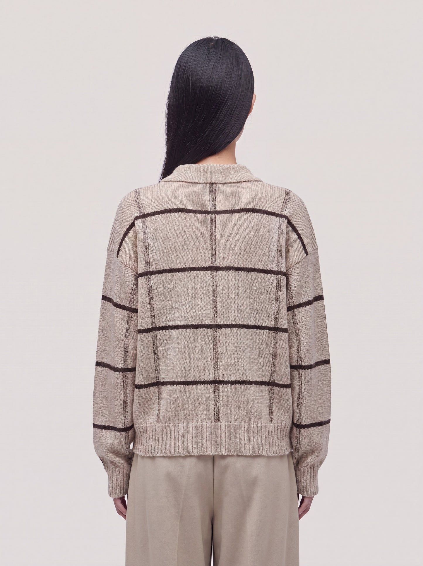 Long-sleeved tartan color-block polo sweater dune 260n33_fw2615_999dun 74731245535558