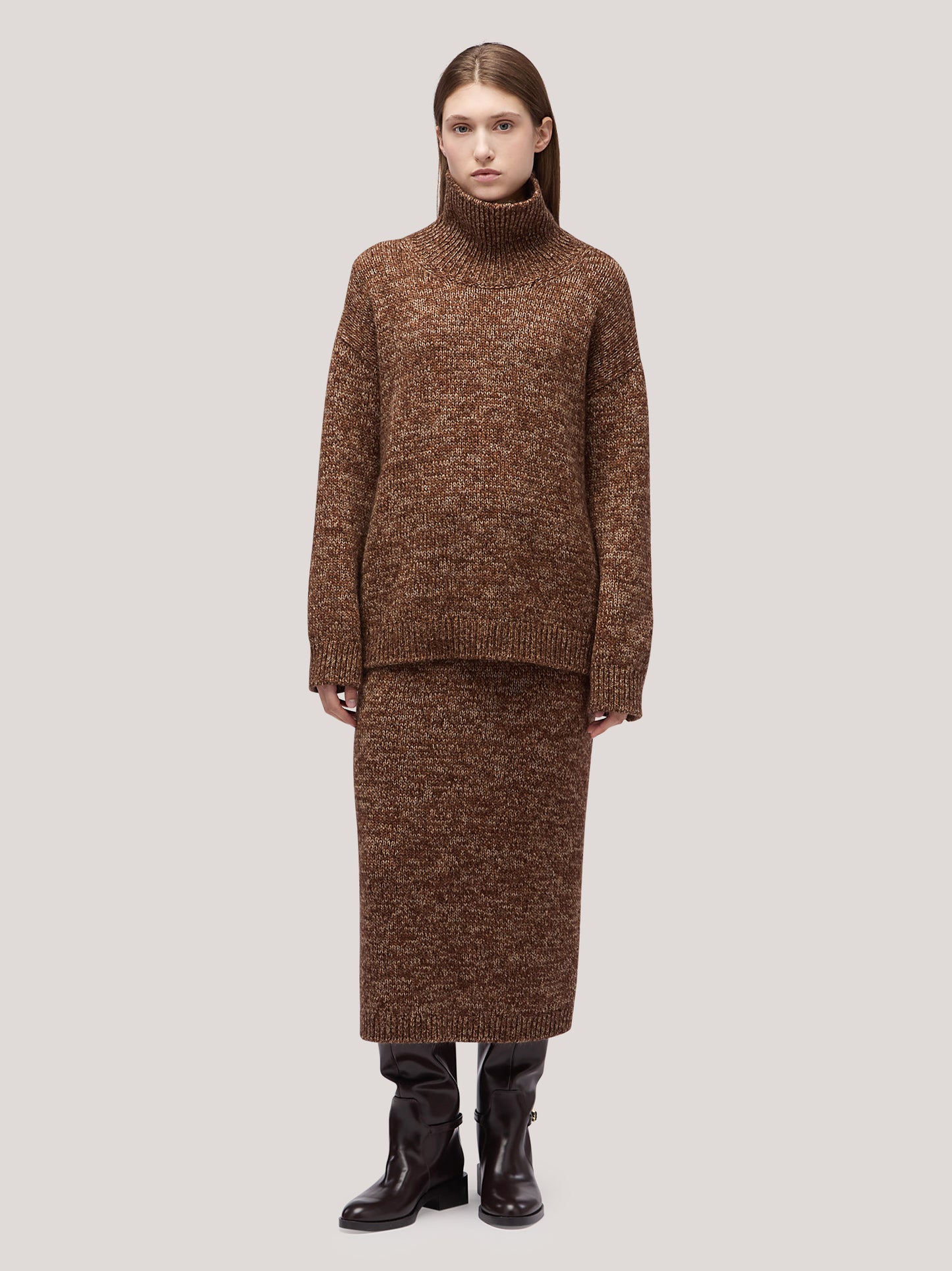 Long-sleeved high-neck sweater in tricolor melange nut 260n54_fw2610_492noc 74731550277958