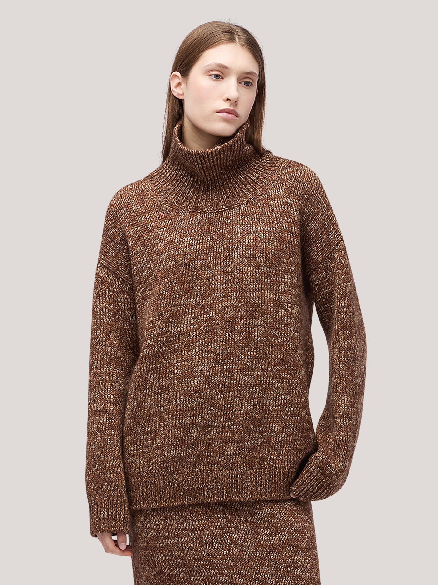Long-sleeved high-neck sweater in tricolor melange nut 260n54_fw2610_492noc 74731550310726