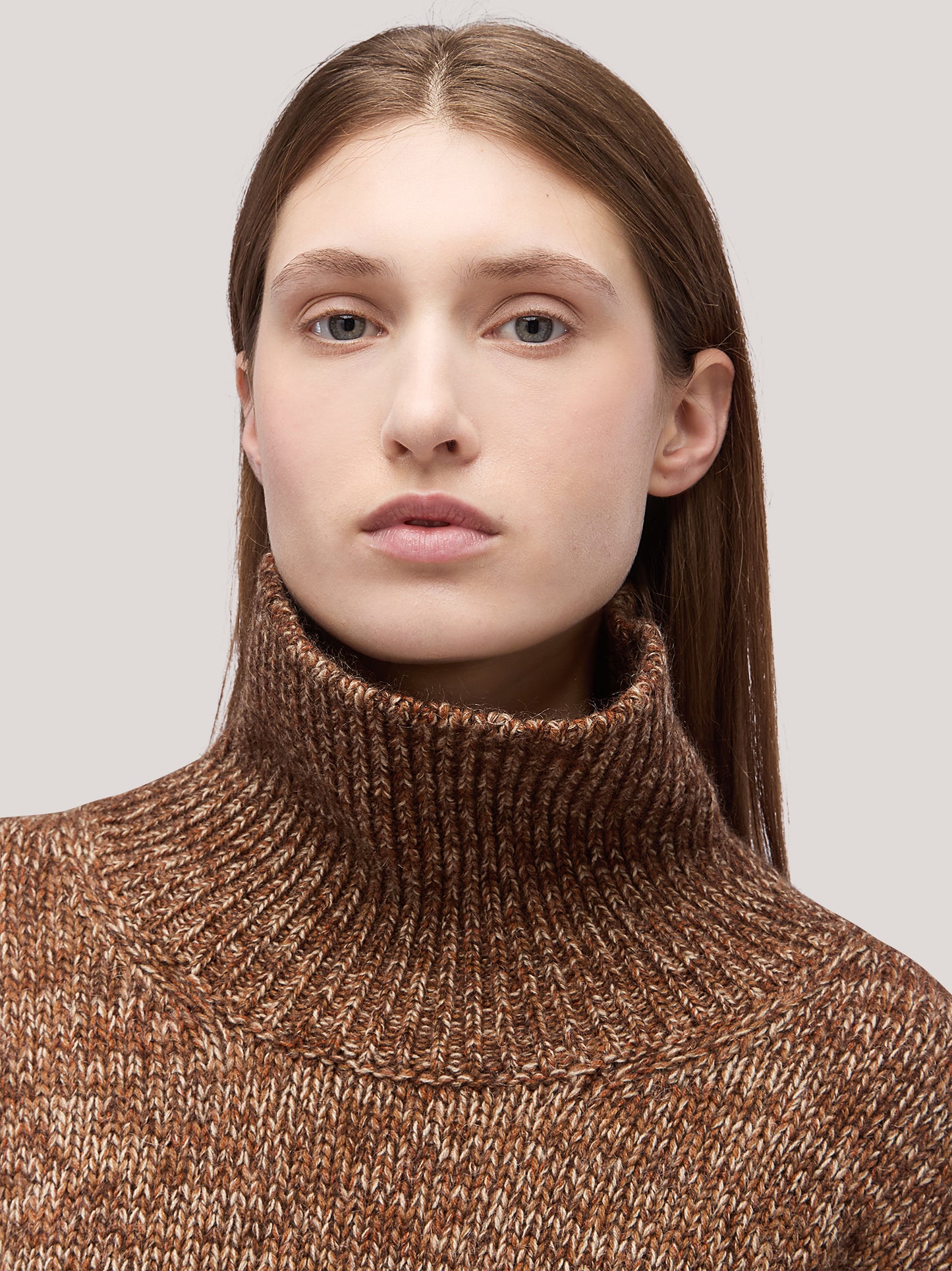 Long-sleeved high-neck sweater in tricolor melange nut 260n54_fw2610_492noc 74731550245190