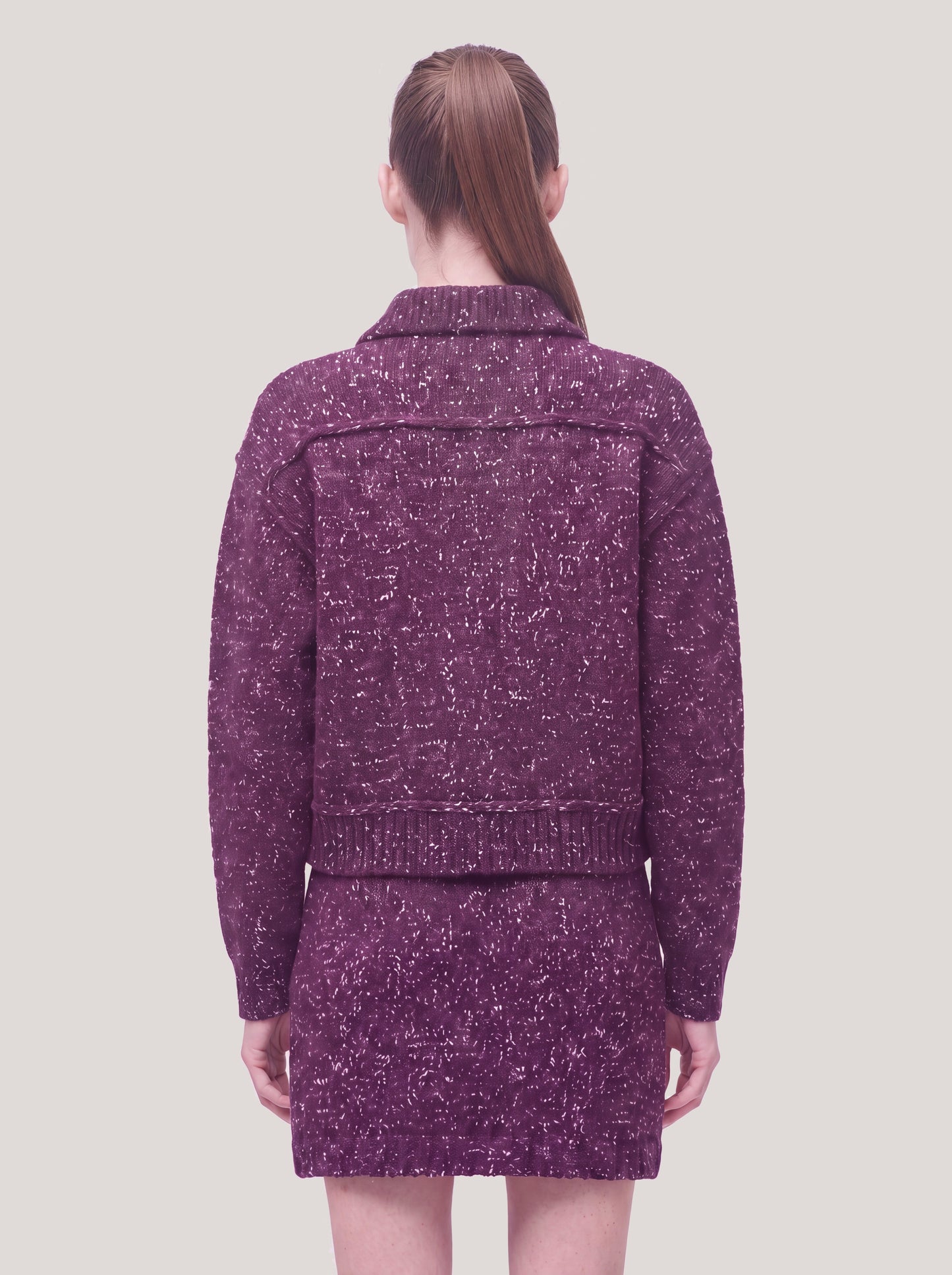 Shirt-collar jacket sweater with pockets in tricolor melange dark grape 260n55_fw2610_489dar 74732894552390