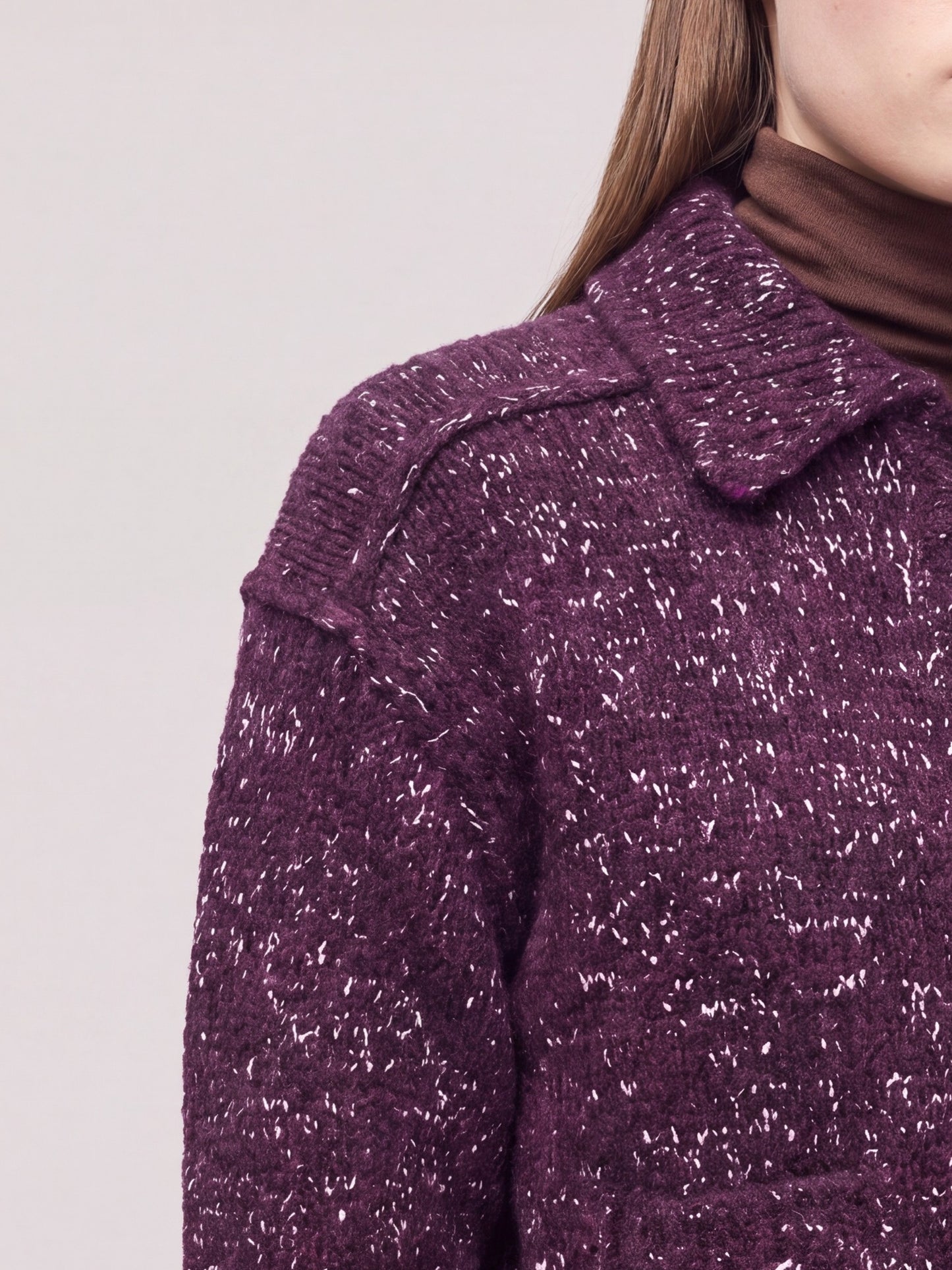 Shirt-collar jacket sweater with pockets in tricolor melange dark grape 260n55_fw2610_489dar 74732894650694