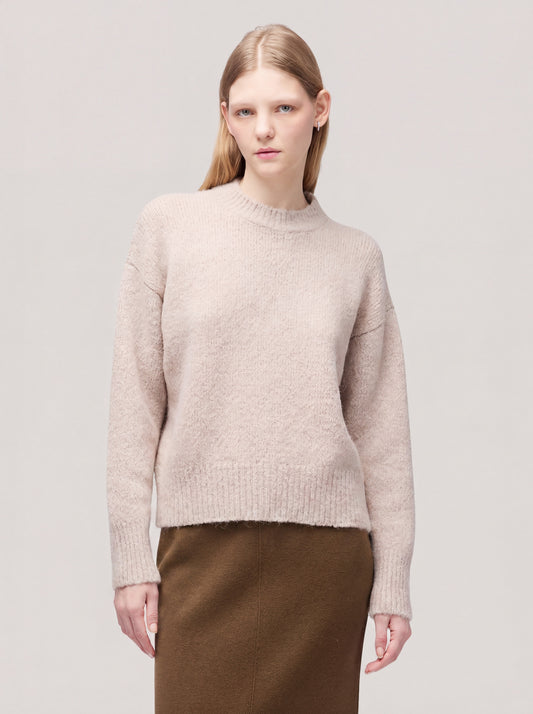 Long-sleeve crew neck sweater in alpaca and silk beige 260n70_n_fw26-9_291bei