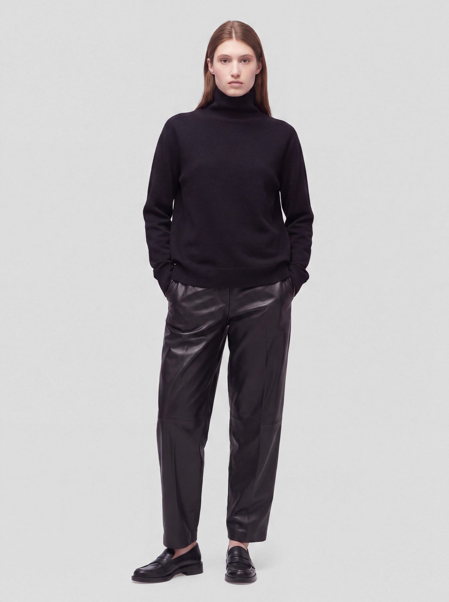 Long-sleeved saddle-shoulder mock-neck in Milano stitch black 260r10_fw26-7_096bla 75188686160198