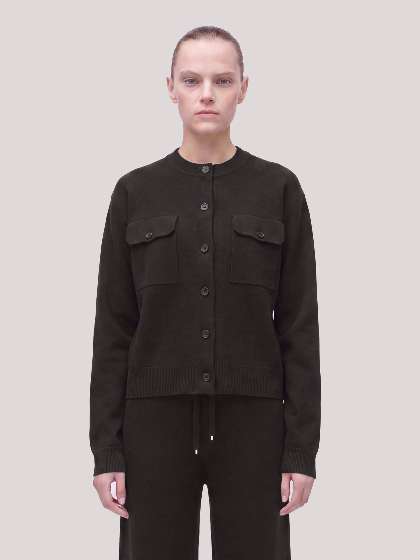 Cardigan girocollo in Punto Milano black 260r17_fw26-7_096bla 74751605014854