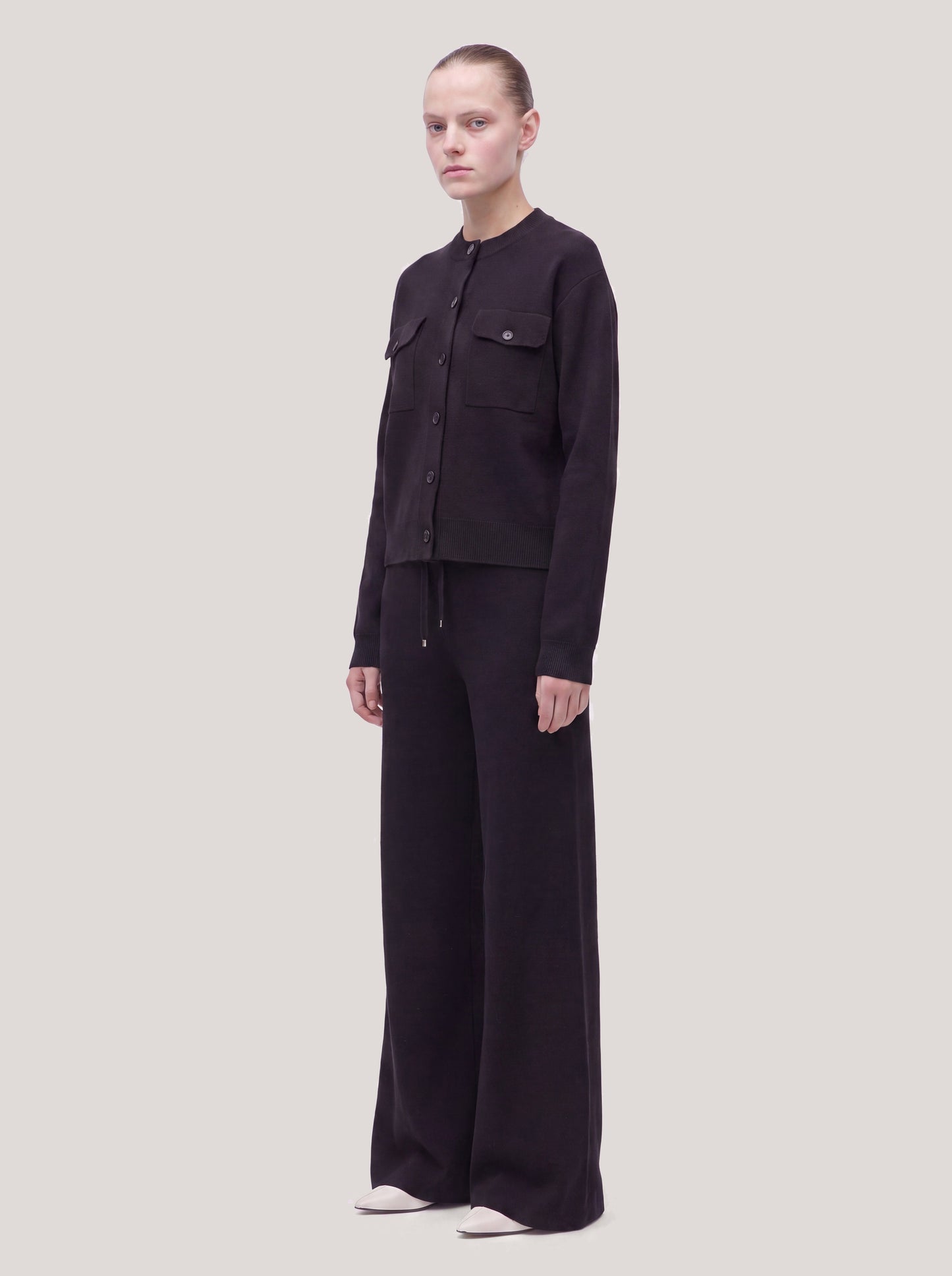 Wide-leg knit trousers with drawstring in Milano stitch black 260r20_fw26-7_096bla 74751629590854