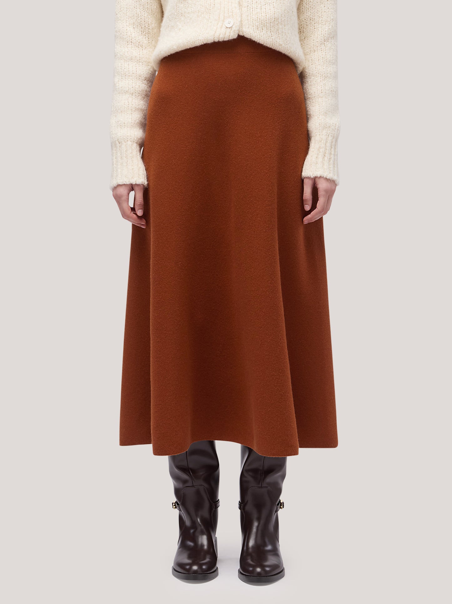 Long flared skirt in Milano stitch knit volcano 260r22_fw26-7_104vul 74751662391622