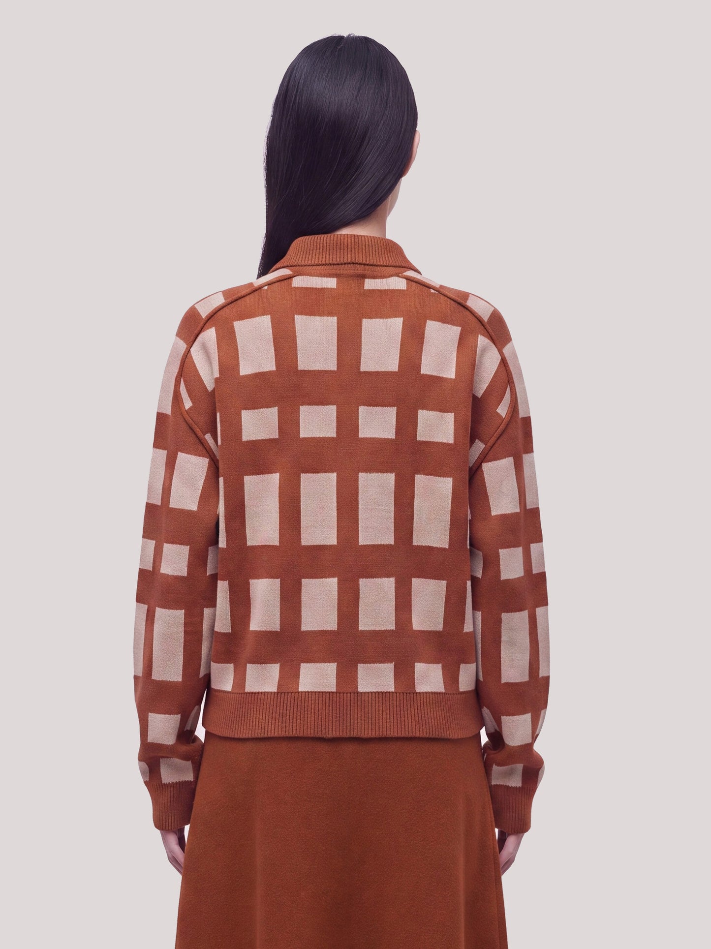 Shirt-collar jacket sweater in Tartan jacquard dune volcano 260r30_fw2613_104dun 74753332707654