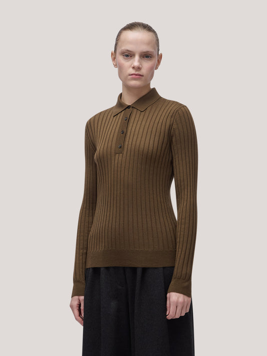 Ribbed knit polo sweater musk 260t34_n_fw26-8_646mus