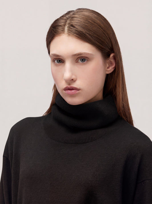 Abito collo alto manica lunga, cintura, Essential Lana Cashmere - Abito collo alto manica lunga, cintura, Essential Lana Cashmere alt - 002