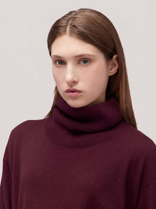 Abito collo alto manica lunga, cintura, Essential Lana Cashmere - Abito collo alto manica lunga, cintura, Essential Lana Cashmere alt - 002