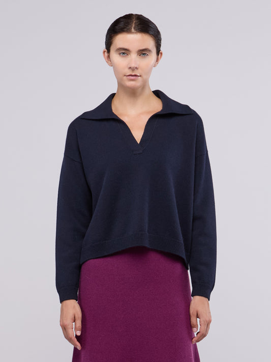 Maglia polo senza bottoni manica lunga, Essential Lana Cashmere night 260r81_n_fw26-7_009nig