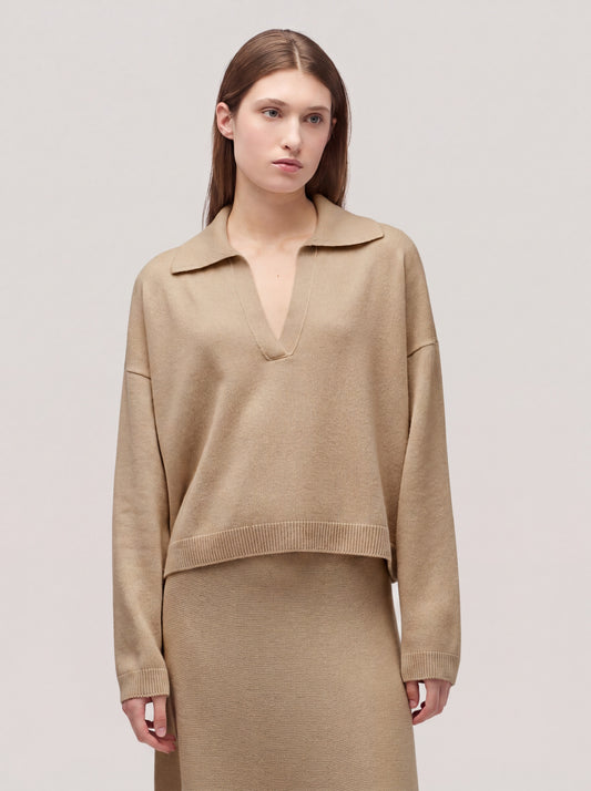 Maglia polo senza bottoni manica lunga, Essential Lana Cashmere duna 260r81_n_fw26-7_999dun
