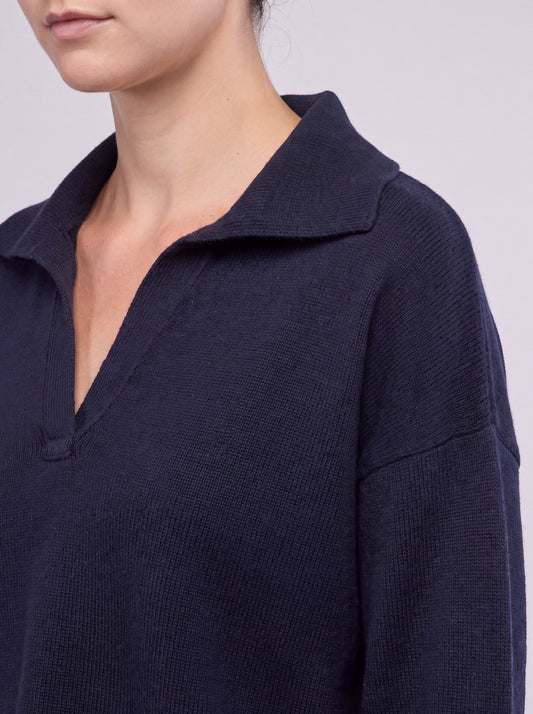 Maglia polo senza bottoni manica lunga, Essential Lana Cashmere - Maglia polo senza bottoni manica lunga, Essential Lana Cashmere alt - 002