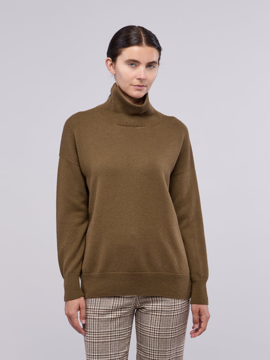 Maglia collo alto manica lunga, Essential Lana Cashmere muschio 260r82_n_fw26-7_646mus