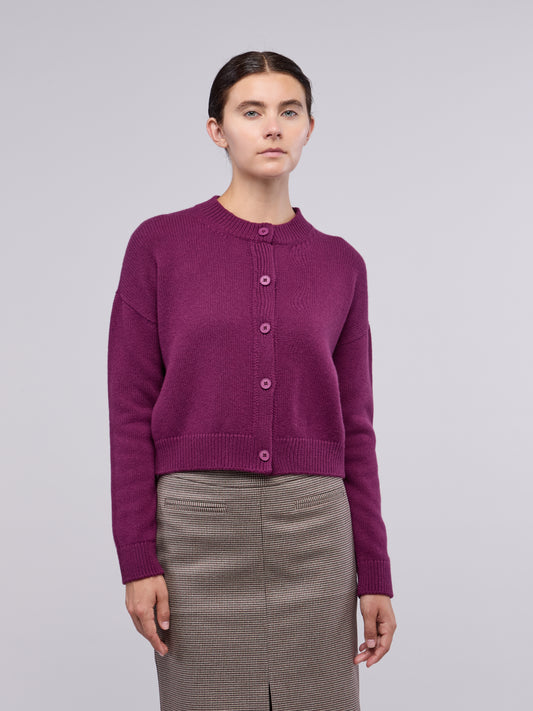 Cardigan girocollo manica lunga, Essential Lana Cashmere dark grape lk 260r84_n_fw26-7_489dgr