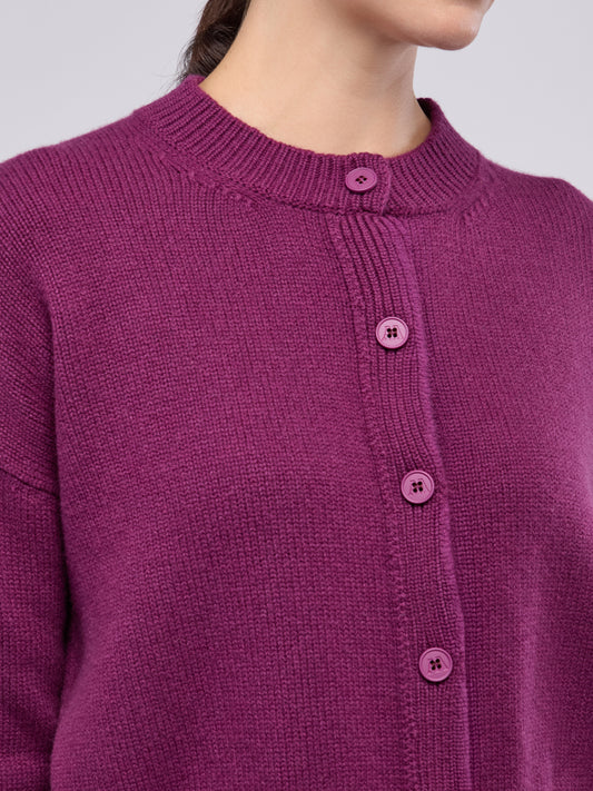 Cardigan girocollo manica lunga, Essential Lana Cashmere - Cardigan girocollo manica lunga, Essential Lana Cashmere alt - 002