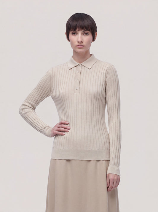 Ribbed knit polo sweater moon 260t34_n_fw26-8_106lun