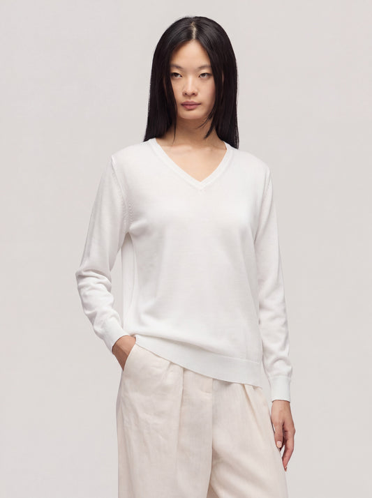 Maglia scollo V manica lunga 217 bianco 260u12_n_ss26tc_001bia
