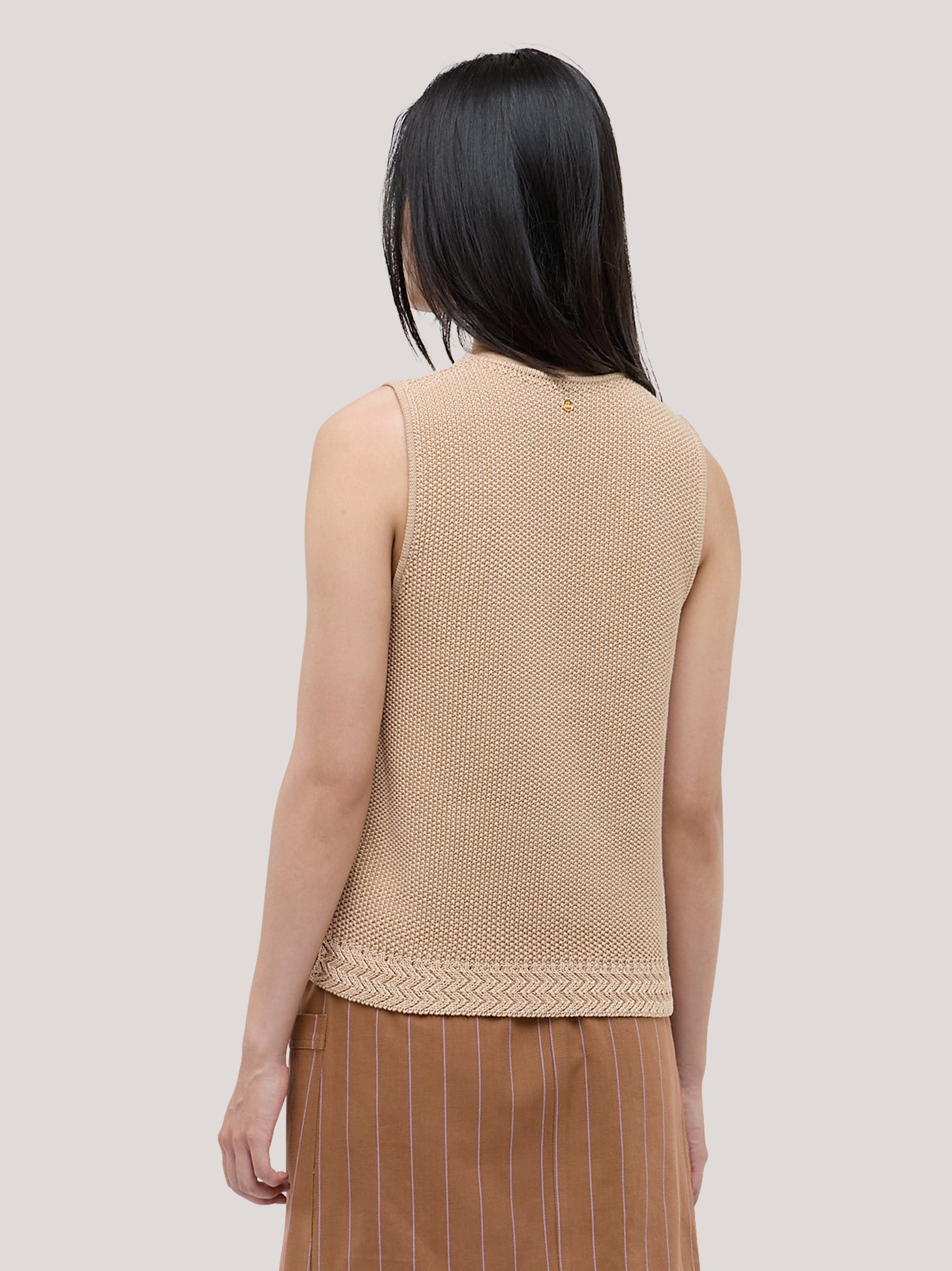 Maglia smanicata paricollo in cotone, punro riso beige 260u50_ss262b_291bei 71501773898054