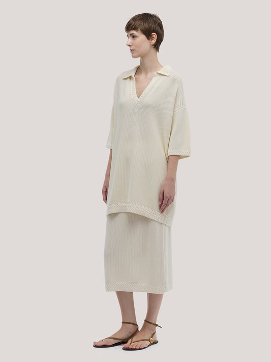 Maglia lunga in cotone con collo polo aperto bianco 260u51_ss262b_217bia