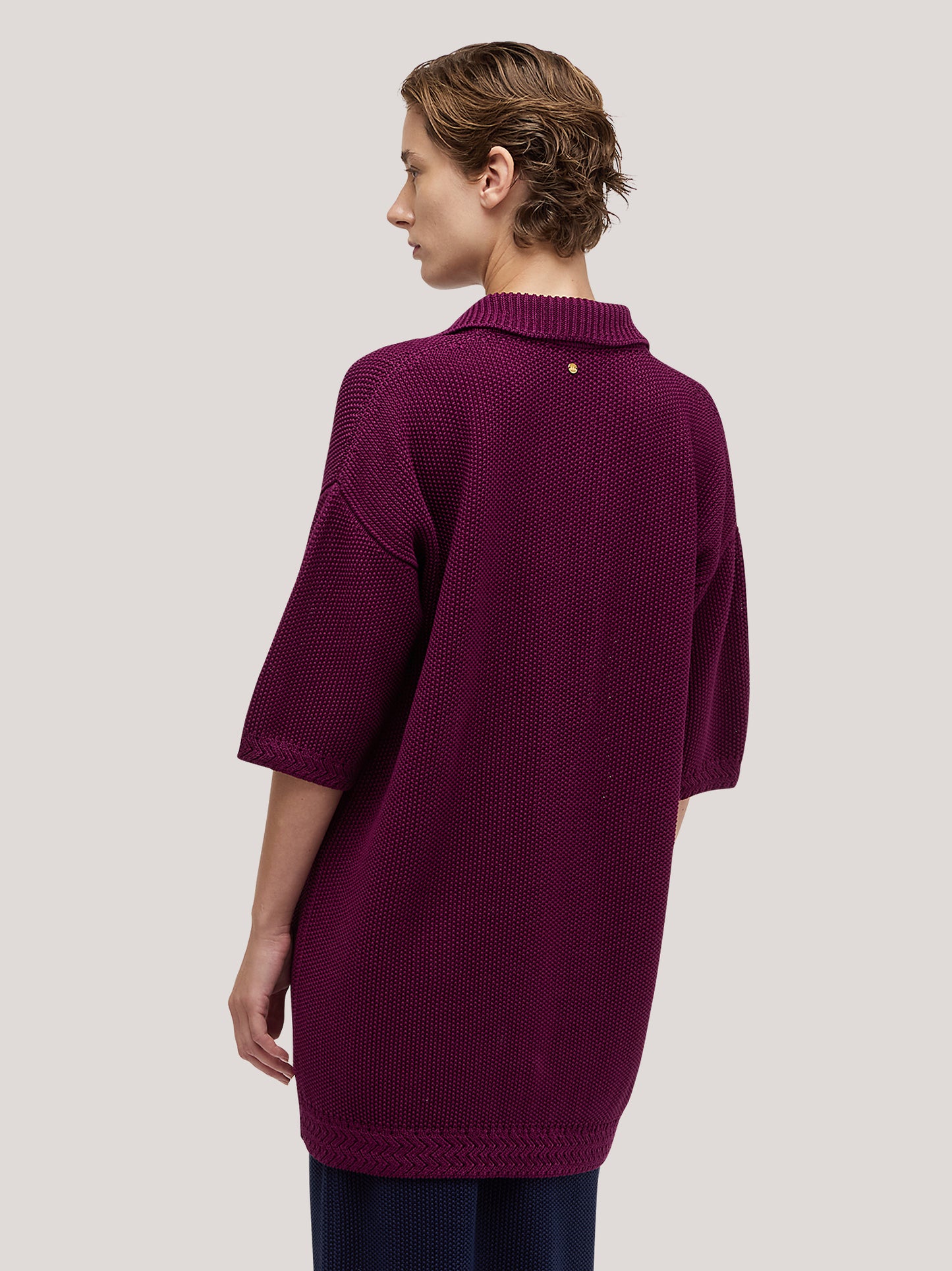 Maglia lunga in cotone con collo polo aperto dark grape 260u51_ss262b_489dgr 71613395534150