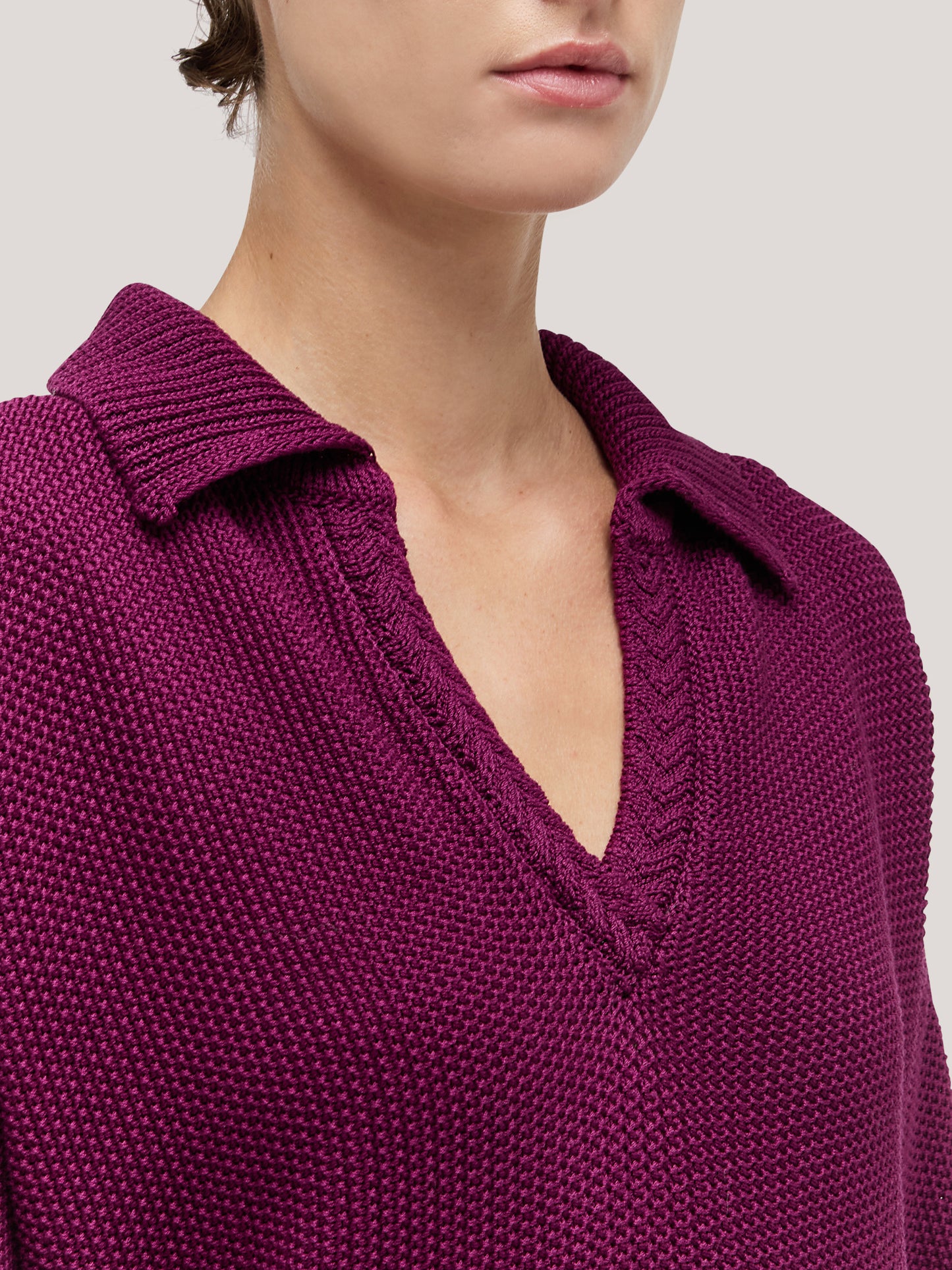 Maglia lunga in cotone con collo polo aperto dark grape 260u51_ss262b_489dgr 71613395435846