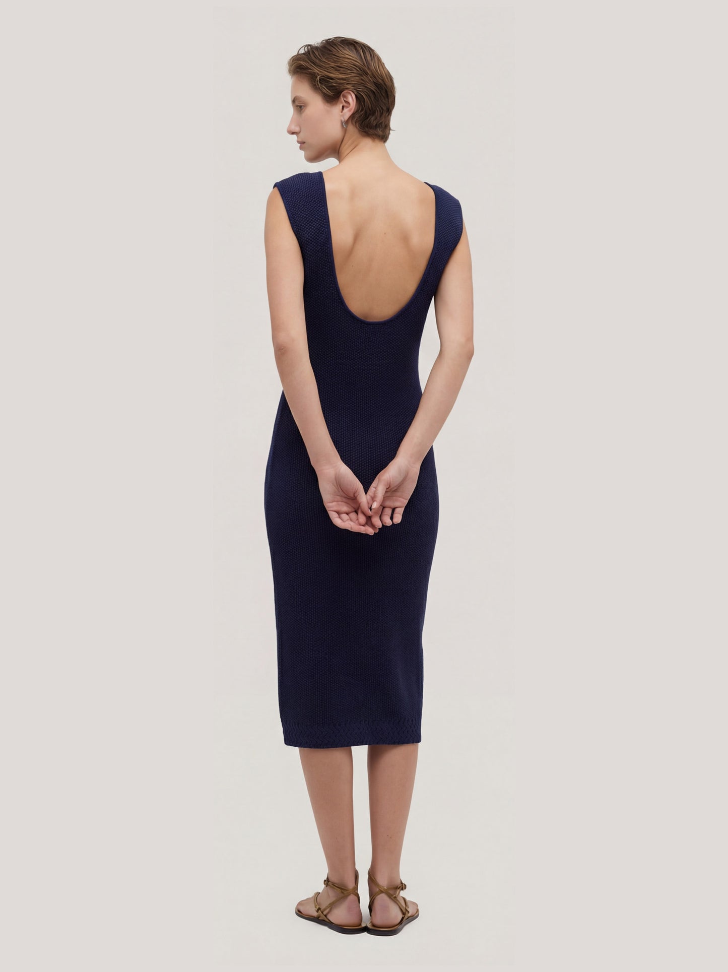 Abito smanicato in cotone a punto riso con scollo ampio blu navy 260u52_ss262b_u01blu 71613462413638