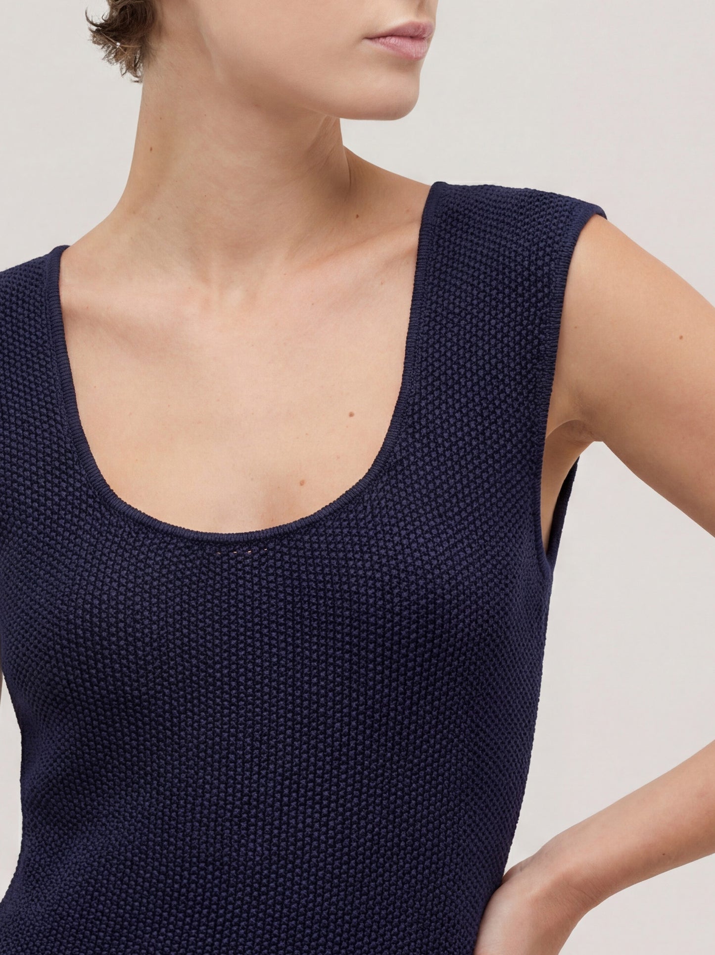 Abito smanicato in cotone a punto riso con scollo ampio blu navy 260u52_ss262b_u01blu 71613462479174