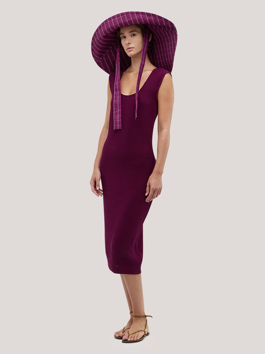 Abito smanicato in cotone a punto riso con scollo ampio dark grape 260u52_ss262b_489dgr