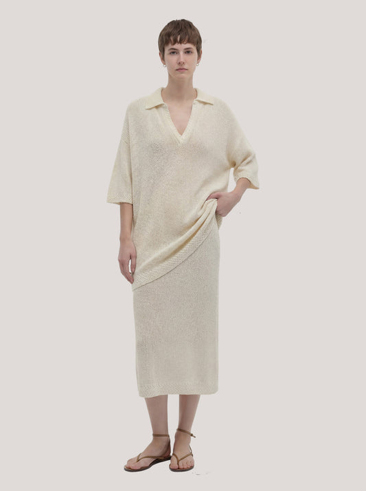 Cotton midi skirt in rice-stitch knit white 260u56_ss262b_217bia