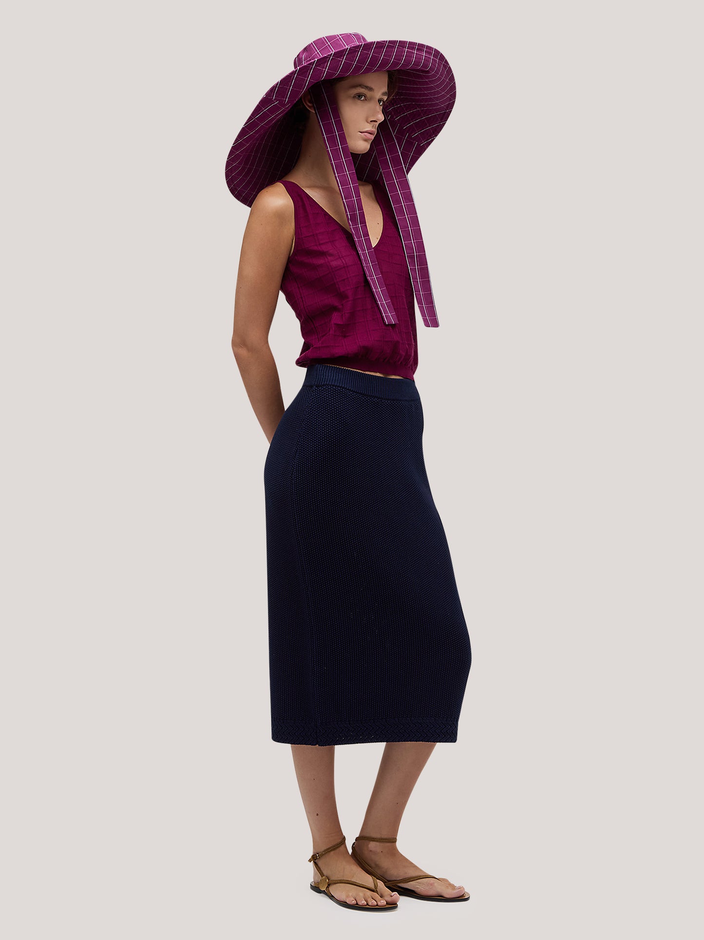 Cotton midi skirt in rice-stitch knit blue 260u56_ss262b_u01blu 71614704091462