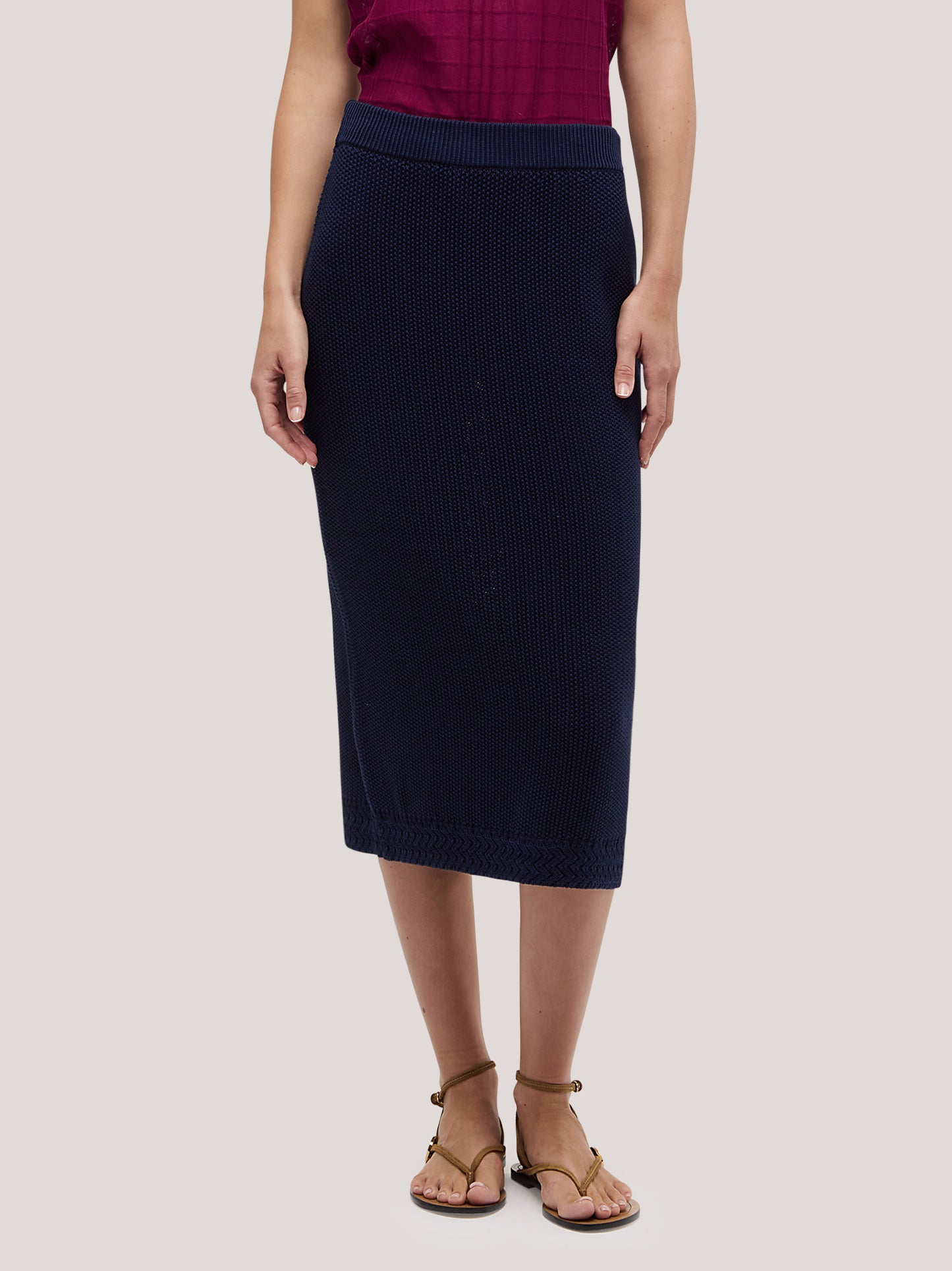 Cotton midi skirt in rice-stitch knit blue 260u56_ss262b_u01blu 71614704124230
