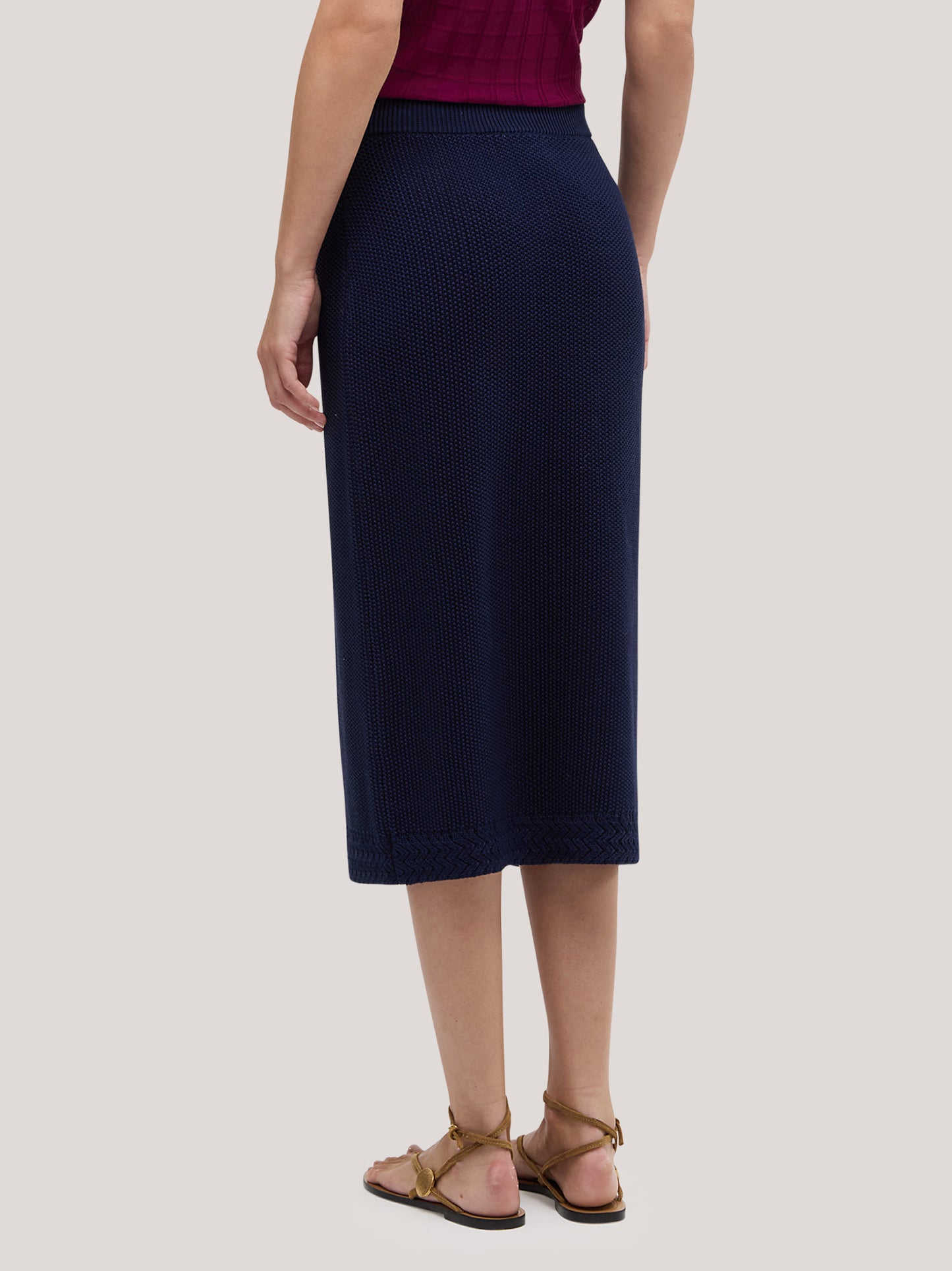 Cotton midi skirt in rice-stitch knit blue 260u56_ss262b_u01blu 71614704156998