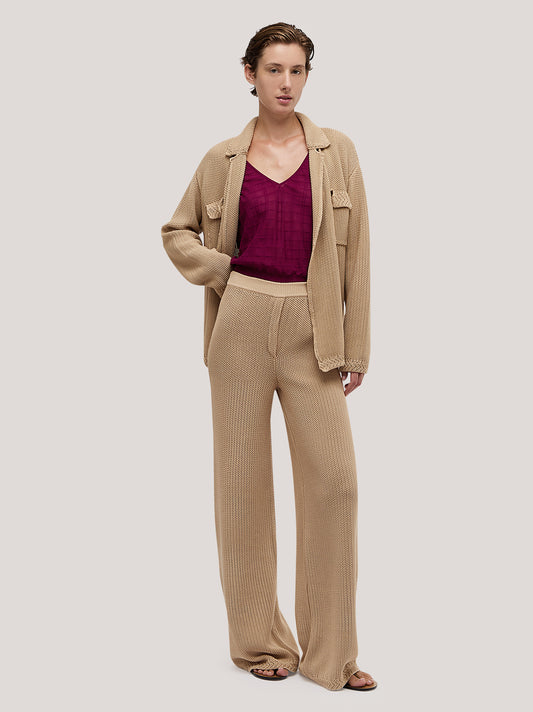 Pantaloni in maglia punto riso in cotone beige 260u58_ss262b_291bei