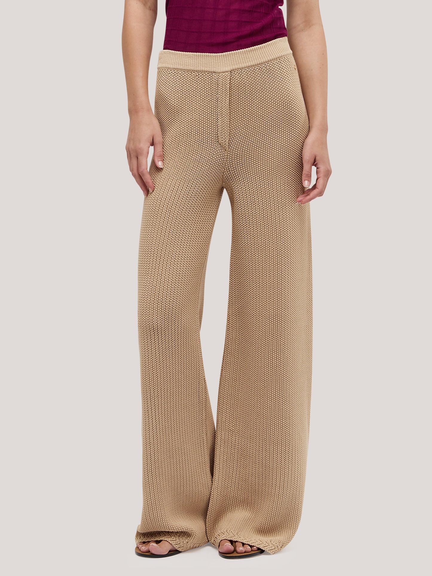 Cotton knit pants in rice stitch beige 260u58_ss262b_291bei 71614812815686