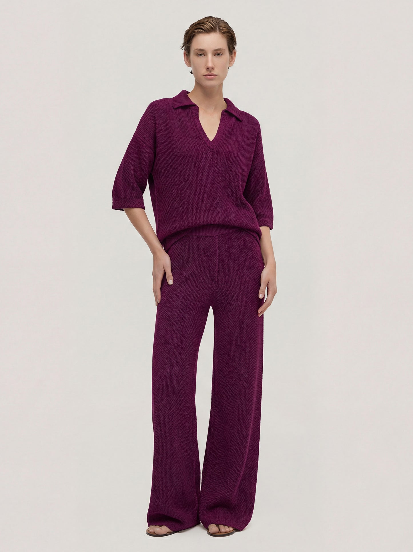 Cotton knit pants in rice stitch dark grape 260u58_ss262b_489dgr 71617683784006