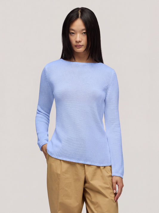 Maglia in cotone scollo barchetta a manica lunga j33 light blue 260u87_n_ss26tc_001lbl