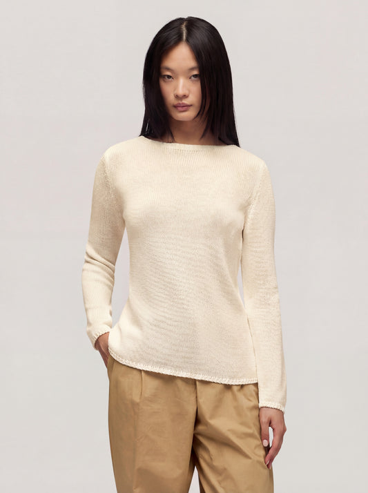 Maglia in cotone scollo barchetta a manica lunga 486 panna 260u87_n_ss26tc_001pan