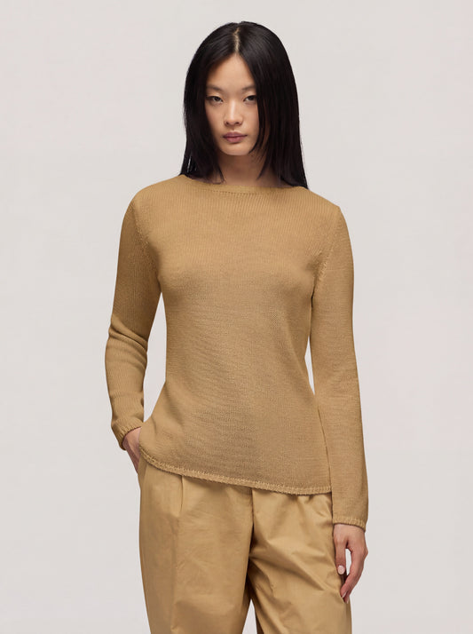 Maglia in cotone scollo barchetta a manica lunga sable 260u87_n_ss26tc_001sab