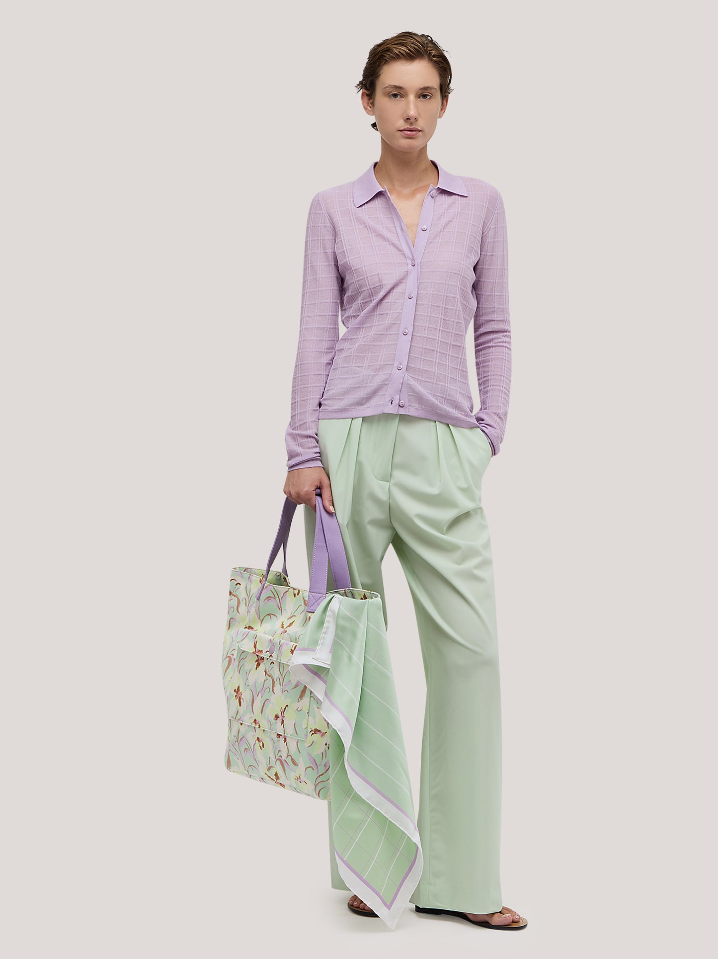 Maglia camicia manica lunga in quadrillage trasparente lilac 260w00_ss262c_311lil 72835602678086