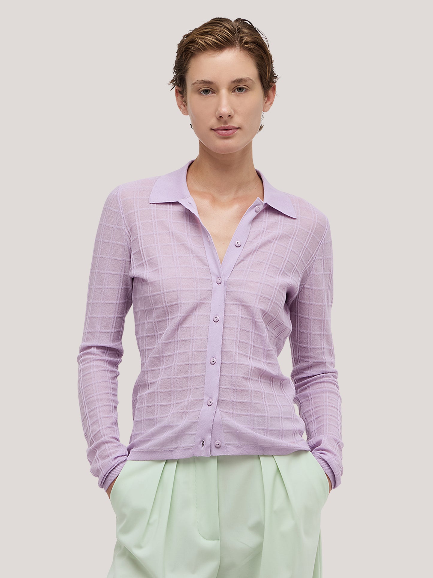 Maglia camicia manica lunga in quadrillage trasparente lilac 260w00_ss262c_311lil 72835602710854