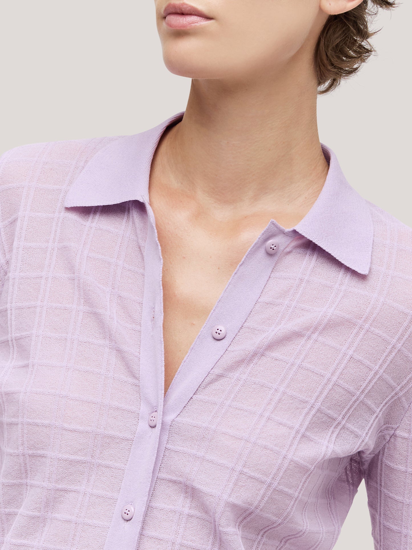 Maglia camicia manica lunga in quadrillage trasparente lilac 260w00_ss262c_311lil 72835602776390