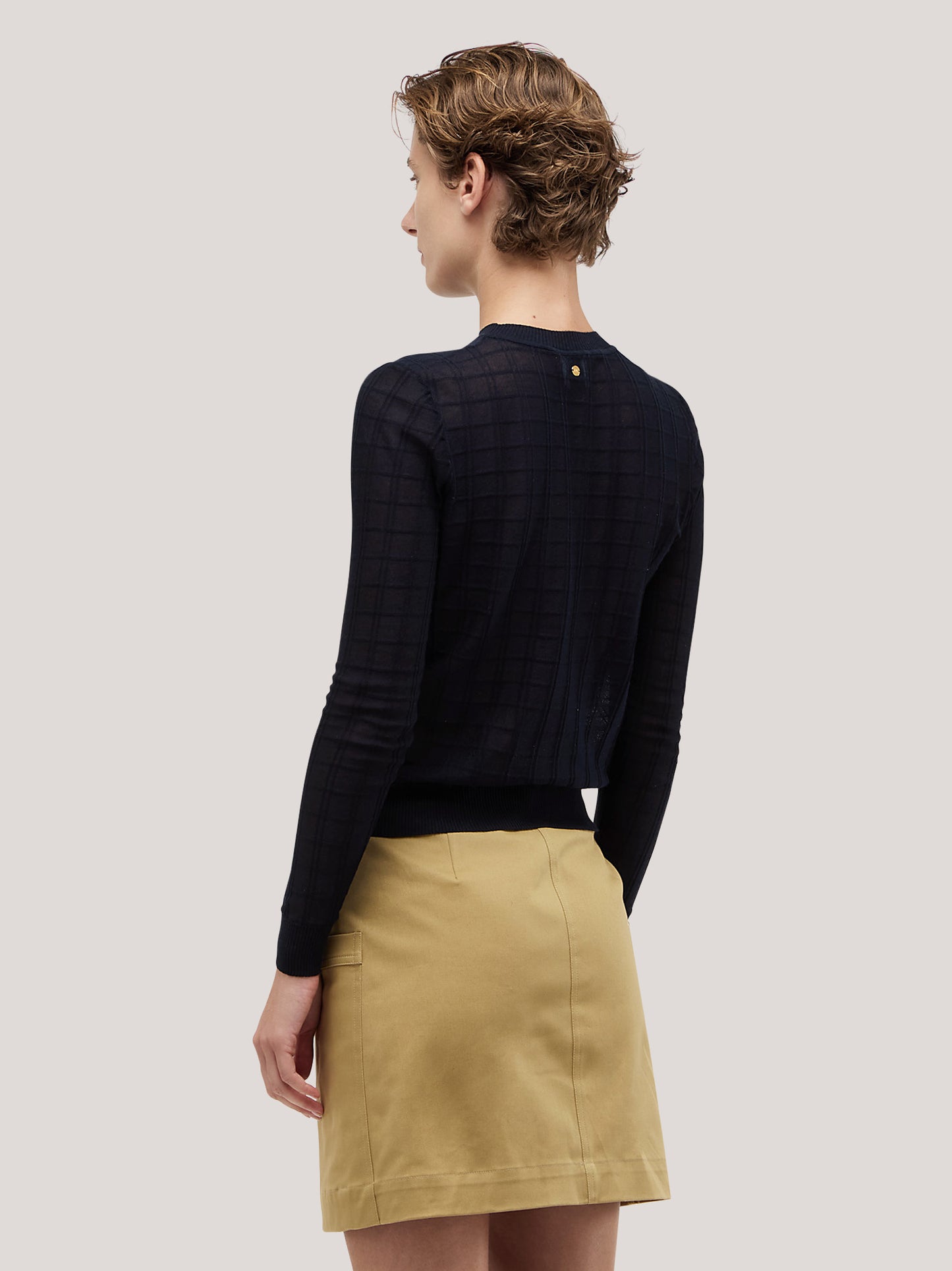 Maglia girocollo a manica lunga in cotone con quadrillage trasparente blu navy 260w06_ss262c_u01blu 72835647078726